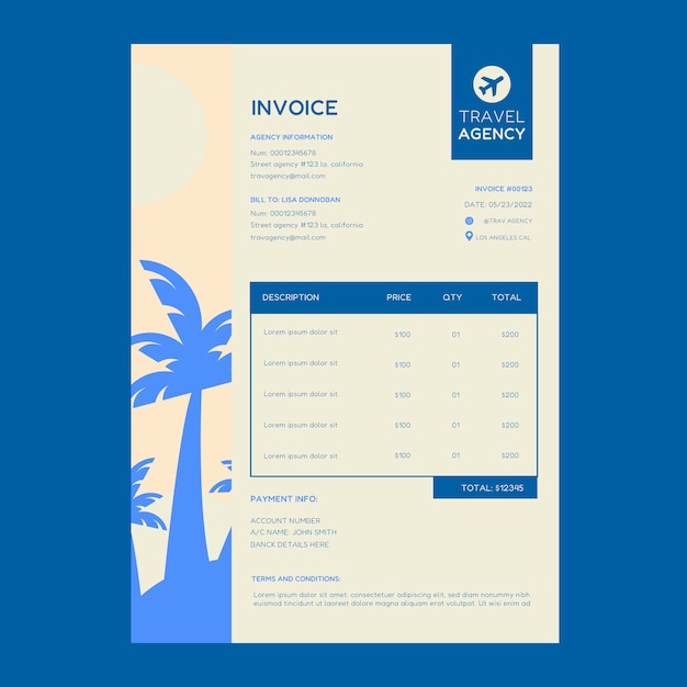 Free vector flat travel agency invoice template