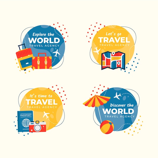 Flat travel agency labels collection