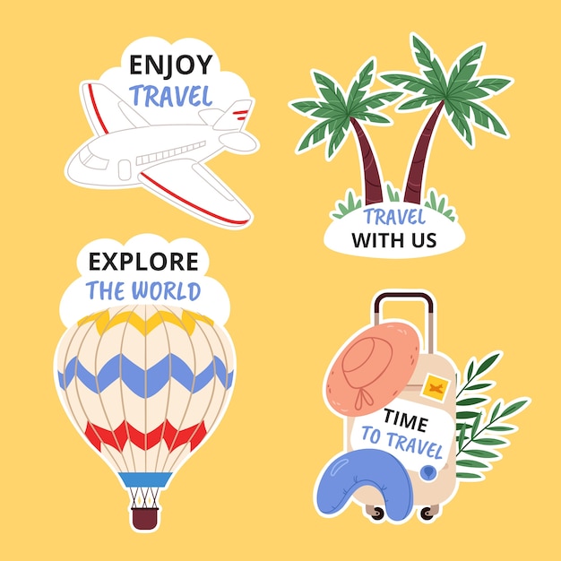 Flat travel agency labels collection