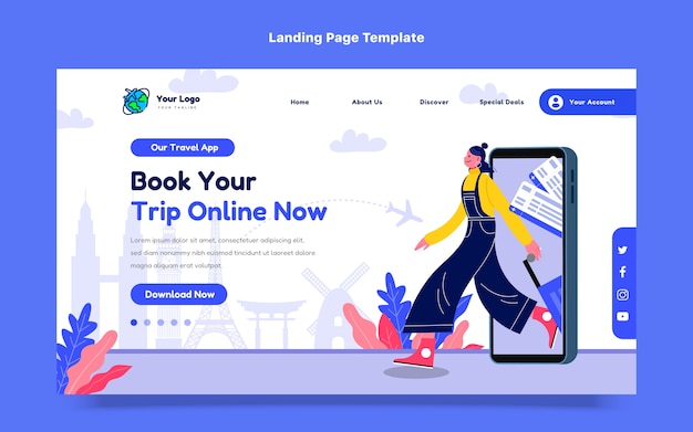 Flat travel agency landing page template