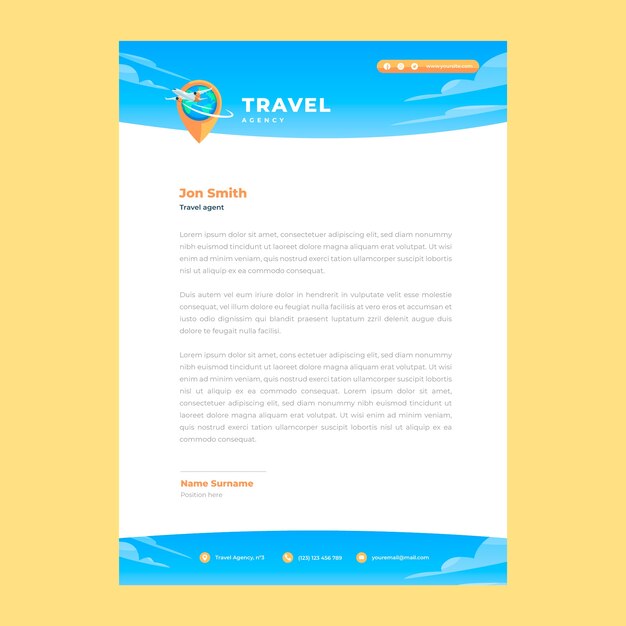 Flat travel agency letterhead template