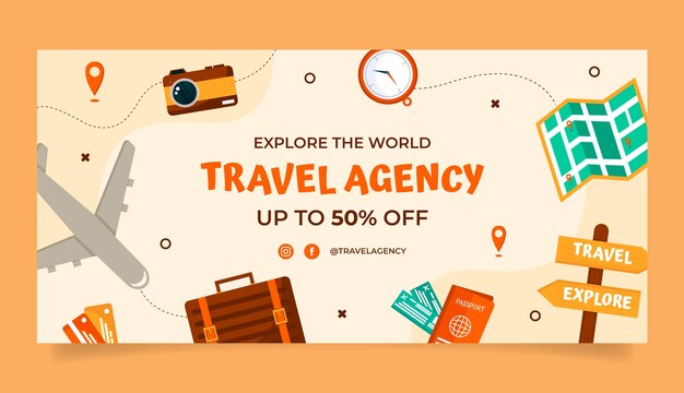 Flat travel agency sale banner template