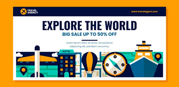 Flat travel agency sale banner template