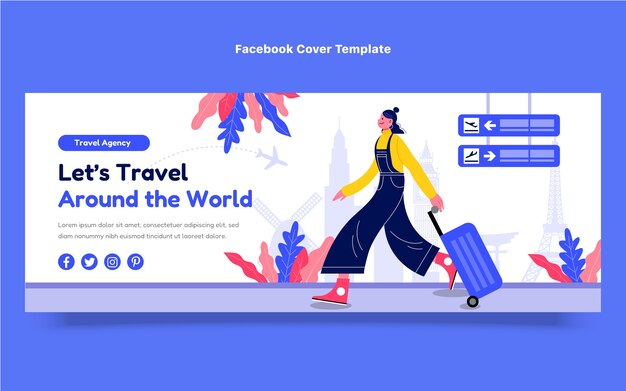 flat travel agency social media cover template