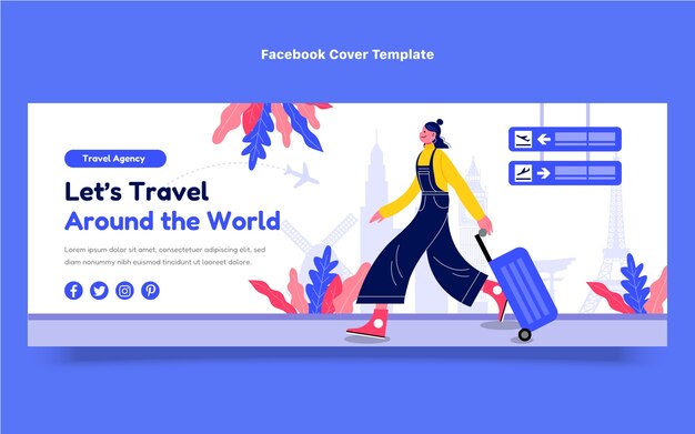 Free vector flat travel agency social media cover template