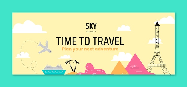 Free vector flat travel agency social media cover template