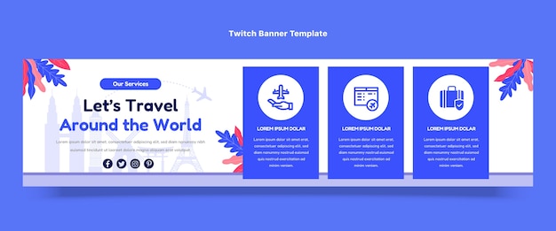 Free vector flat travel agency twitch banner