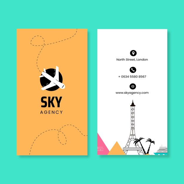 Flat travel agency vertical business card template