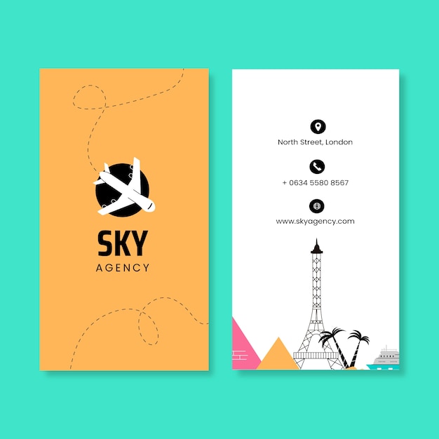 Flat travel agency vertical business card template