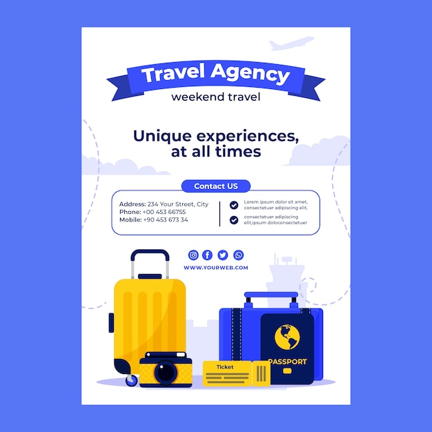 Free vector flat travel agency vertical poster template