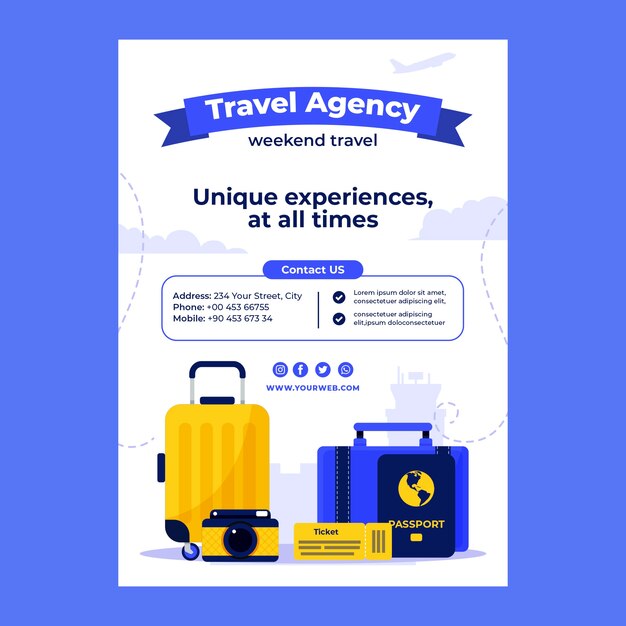 Flat travel agency vertical poster template
