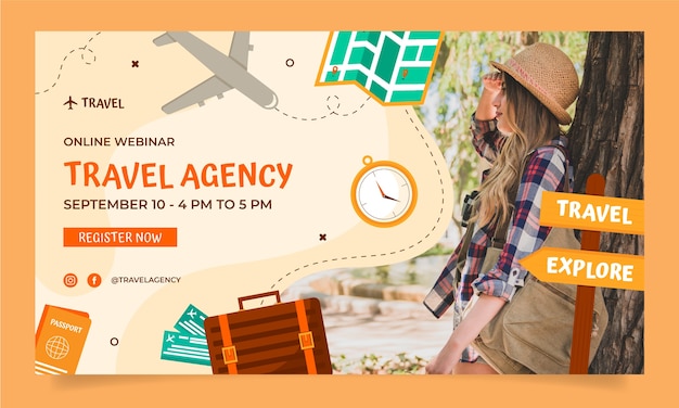 Flat travel agency webinar template