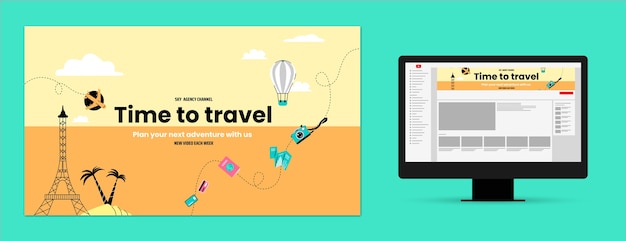 無料ベクター フラット旅行代理店のyoutubeチャンネルアート