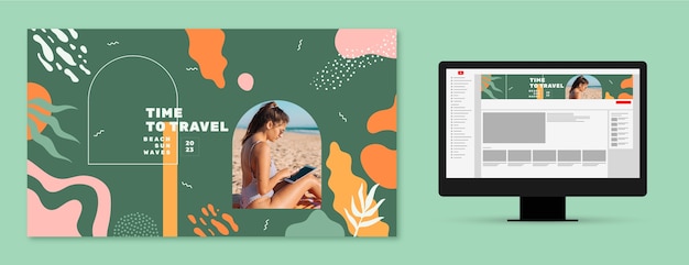 無料ベクター フラットな旅行と探検の youtube チャンネル アート