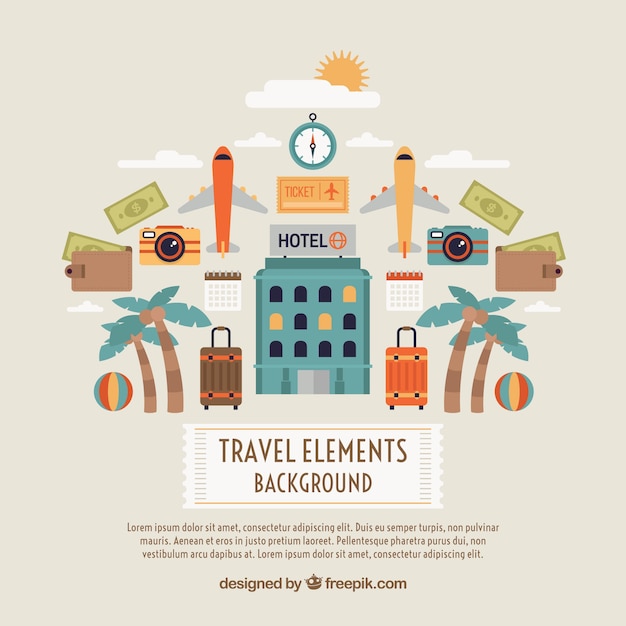 Free vector flat travel background with elements