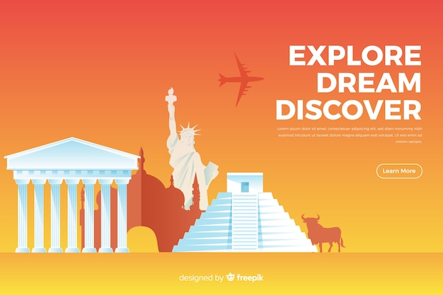 Free vector flat travel banner with monuments