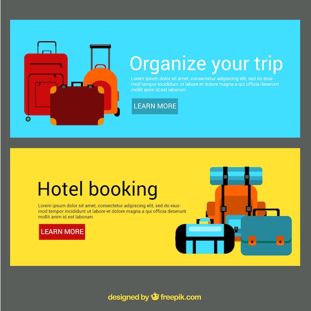 Free vector flat travel banners with baggage