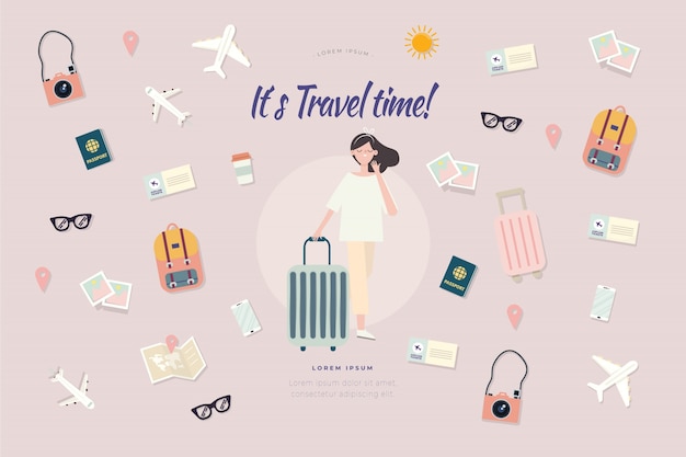 Flat travel elements background