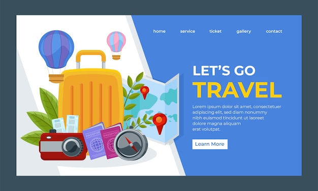 フラットな旅行と探検のランディング ページ テンプレート