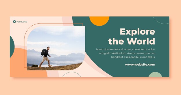 Flat travel and exploration social media cover template