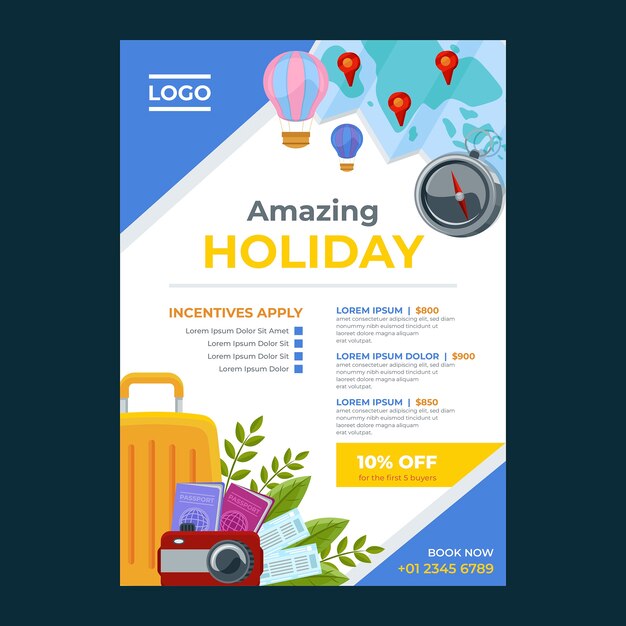 Flat travel and exploration vertical poster template