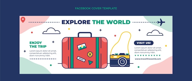 Vettore gratuito copertina facebook piatta da viaggio