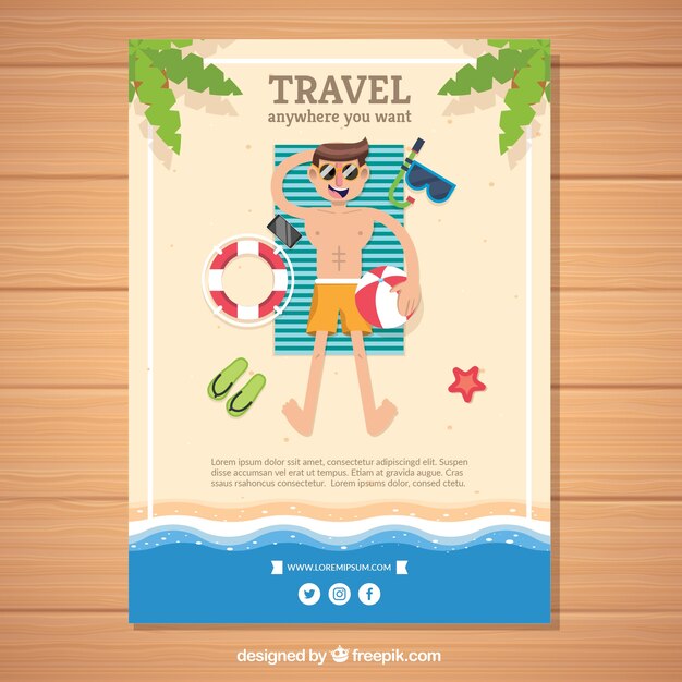 Flat travel flyer template with summer style