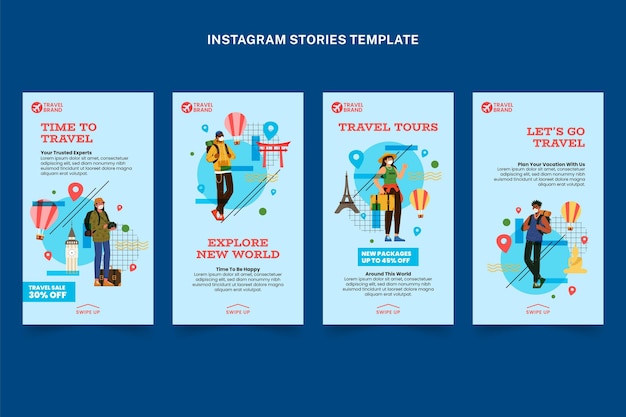 Free vector flat travel ig stories