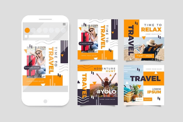 Free vector flat travel instagram post collection