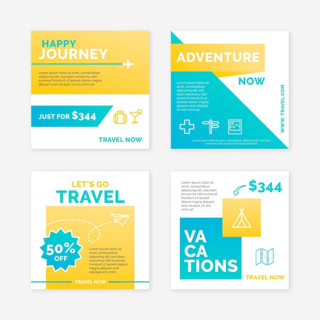 Flat travel instagram post collection