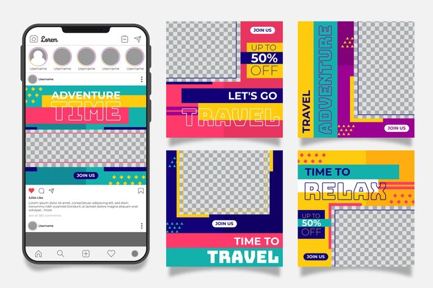 플랫 여행 인스 타 그램 포스트 컬렉션