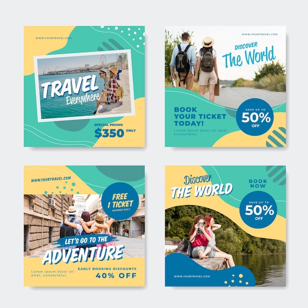 Free vector flat travel instagram post collection