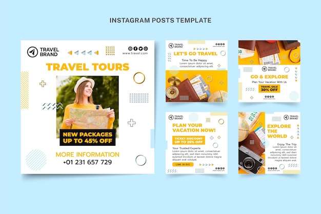 Flat travel instagram post collection