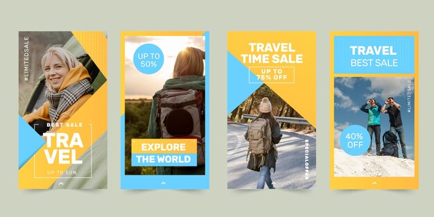 Flat travel instagram story collection