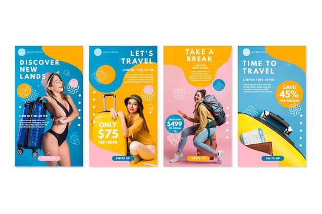 Flat travel instagram story collection