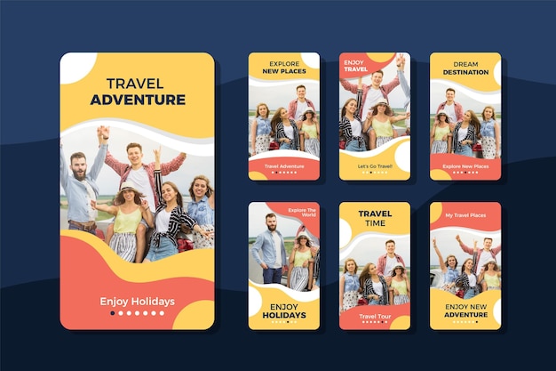 無料ベクター フラットトラベルインスタグラムストーリーコレクション