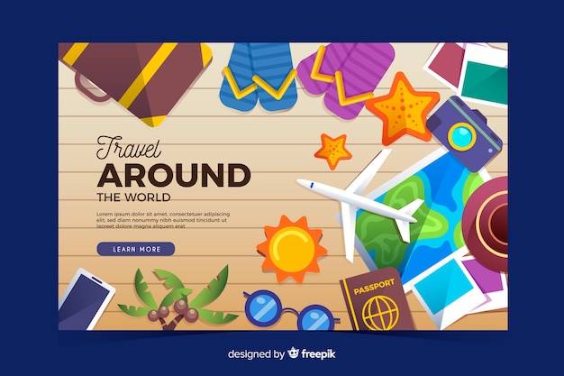 Free vector flat travel landing page template