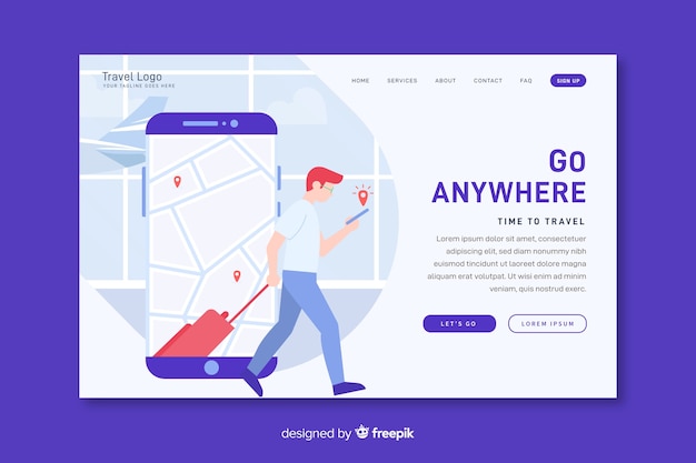 Free vector flat travel landing page template