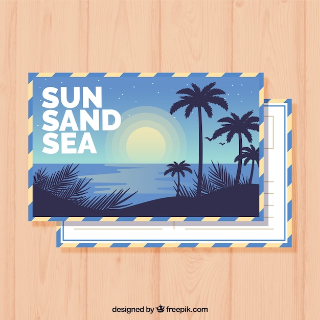 Free vector flat travel postcard template with summer style