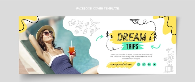 Free vector flat travel social media cover template