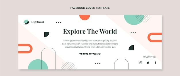 Flat travel social media cover template