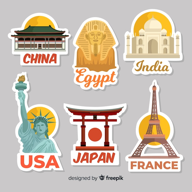 Flat travel sticker collection