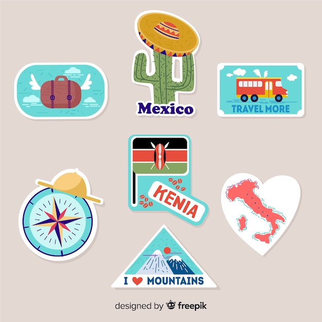 Flat travel stickers collection