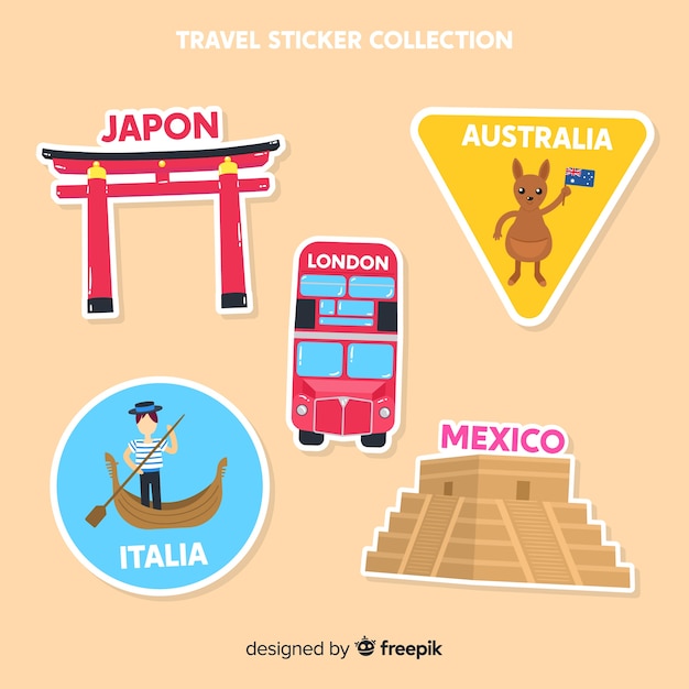 Flat travel stickers collection