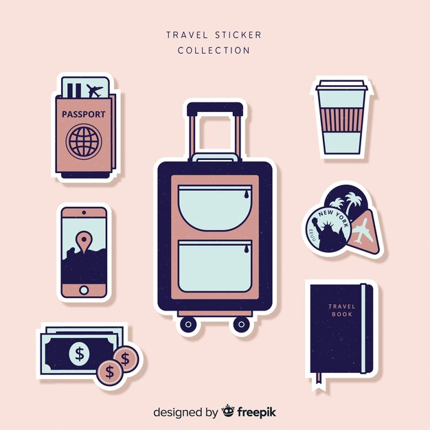 Flat travel stickers collection