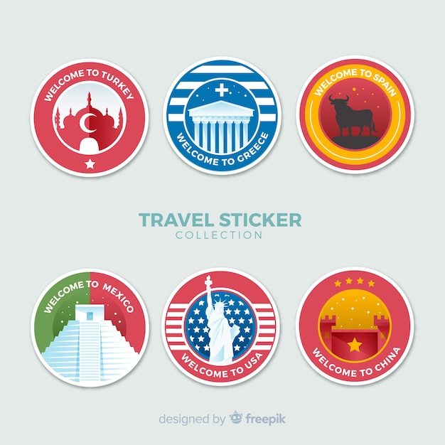 Flat travel stickers collection