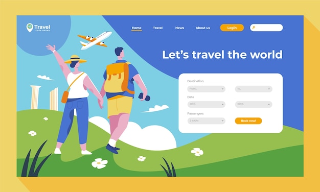 Free vector flat travel time landing page template