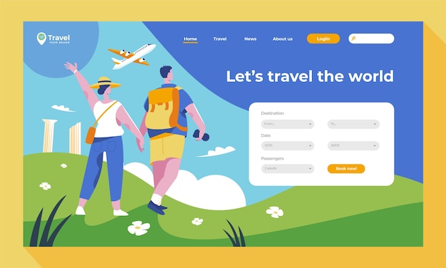 無料ベクター フラットトラベルタイムランディングページテンプレート