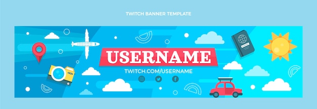 Free vector flat travel twitch banner template