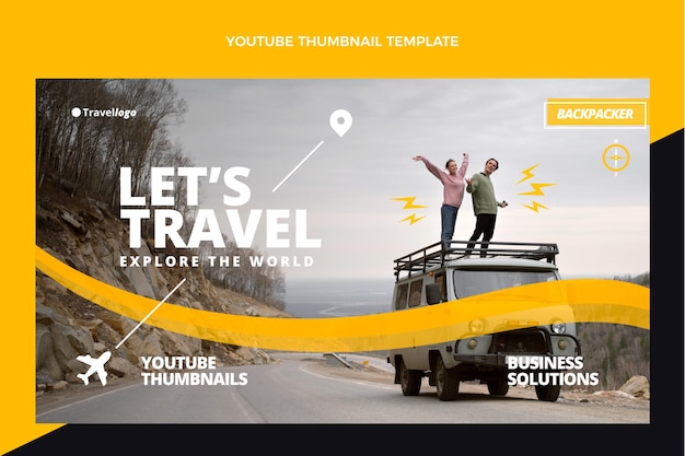 Free vector flat travel youtube thumbnail